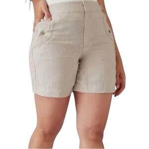 Athleta Voyager Linen Shorts Sz 18 Neutral Beige Coastal Travel Resortwear